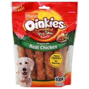 Hartz Oinkies Smoked Pig Skin Twists Chicken, 10 ct
