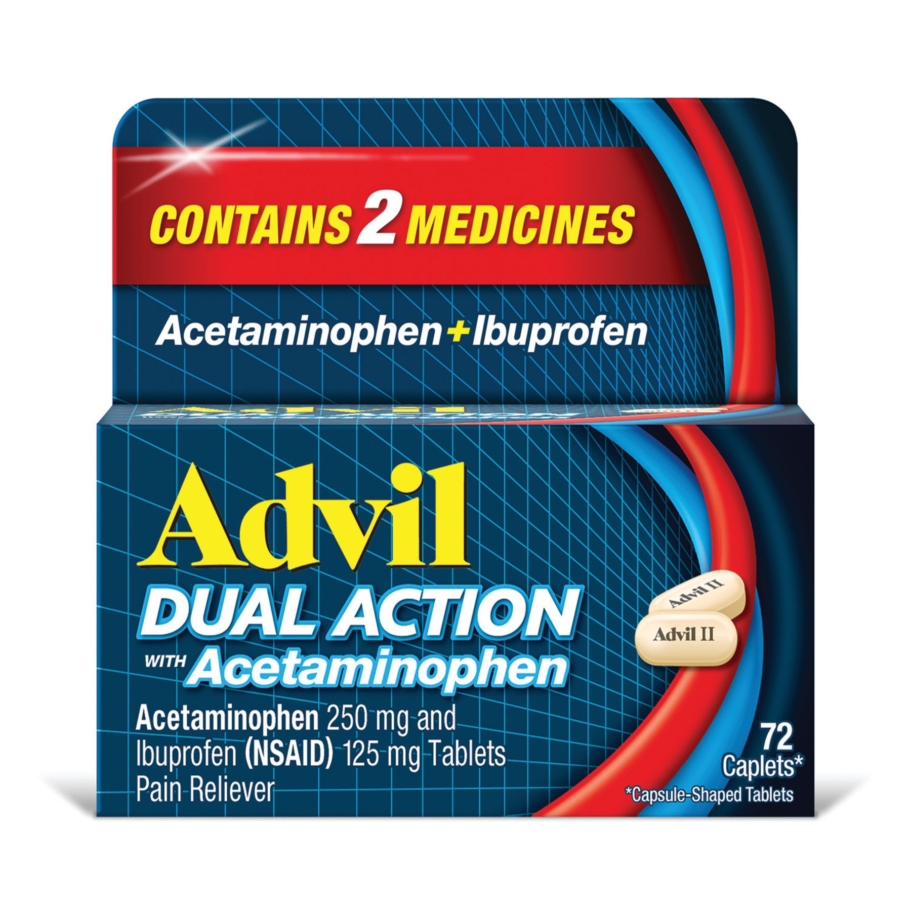 Advil Dual Action Coated Caplets With Acetaminophen 250 Mg Shop Pain