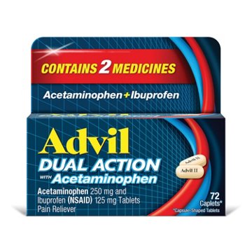 Advil Dual Action Coated Caplets with Acetaminophen, 250 Mg Ibuprofen and 500 Mg Acetaminophen Per Dose (2 Dose Equivalent) for 8 Hour Pain Relief