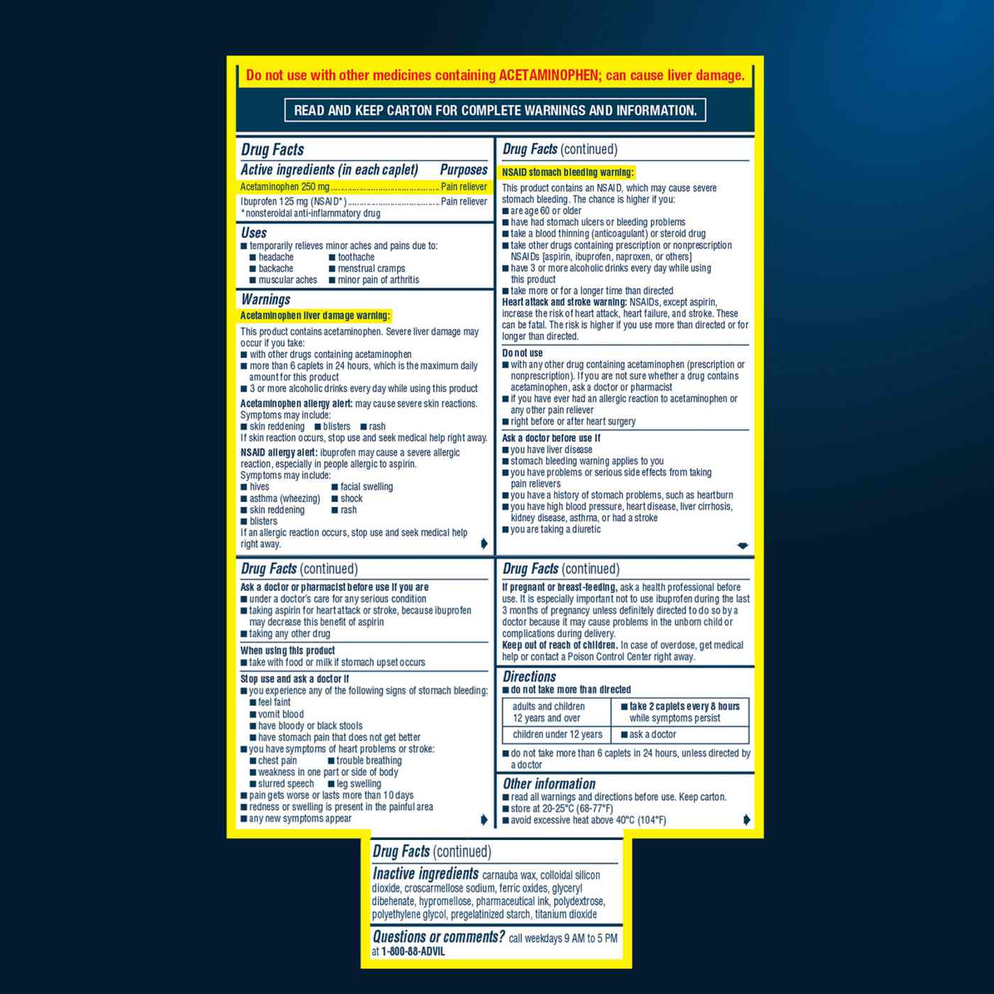 Advil Dual Action Coated Caplets With Acetaminophen 250 Mg; image 4 of 10