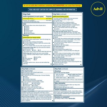 Advil Dual Action Coated Caplets with Acetaminophen, 250 Mg Ibuprofen and 500 Mg Acetaminophen Per Dose (2 Dose Equivalent) for 8 Hour Pain Relief