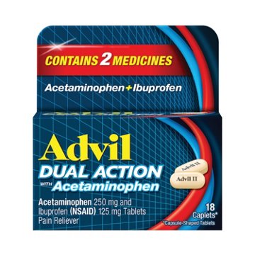 Advil Dual Action Coated Caplets with Acetaminophen, 125mg Ibuprofen and 250mg Acetaminophen Per Caplet for 8 Hour Pain Relief