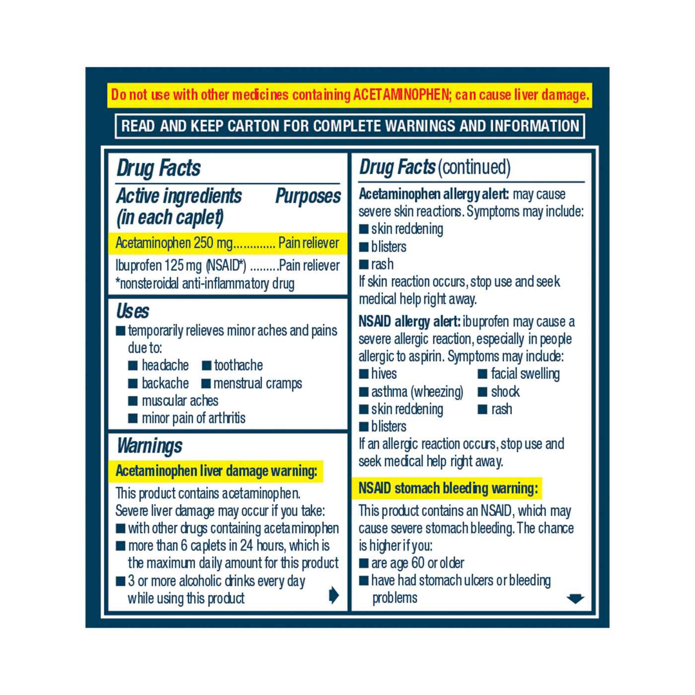 Advil Dual Action Coated Caplets With Acetaminophen 250 Mg; image 10 of 10