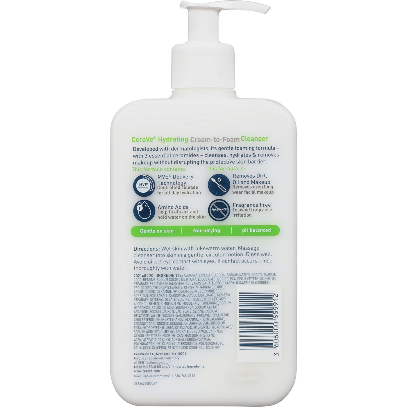 CeraVe Hydrating Cream-to-Foam Cleanser; image 2 of 3