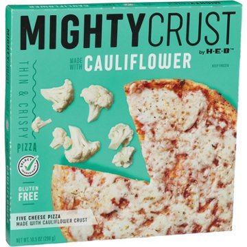 MightyCrust by H-E-B Five Cheese Cauliflower Crust Gluten Free Frozen Pizza, 10 oz