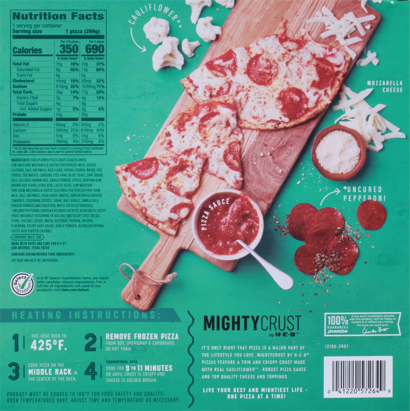 MightyCrust by H-E-B Frozen Cauliflower Pizza - Pepperoni; image 2 of 3