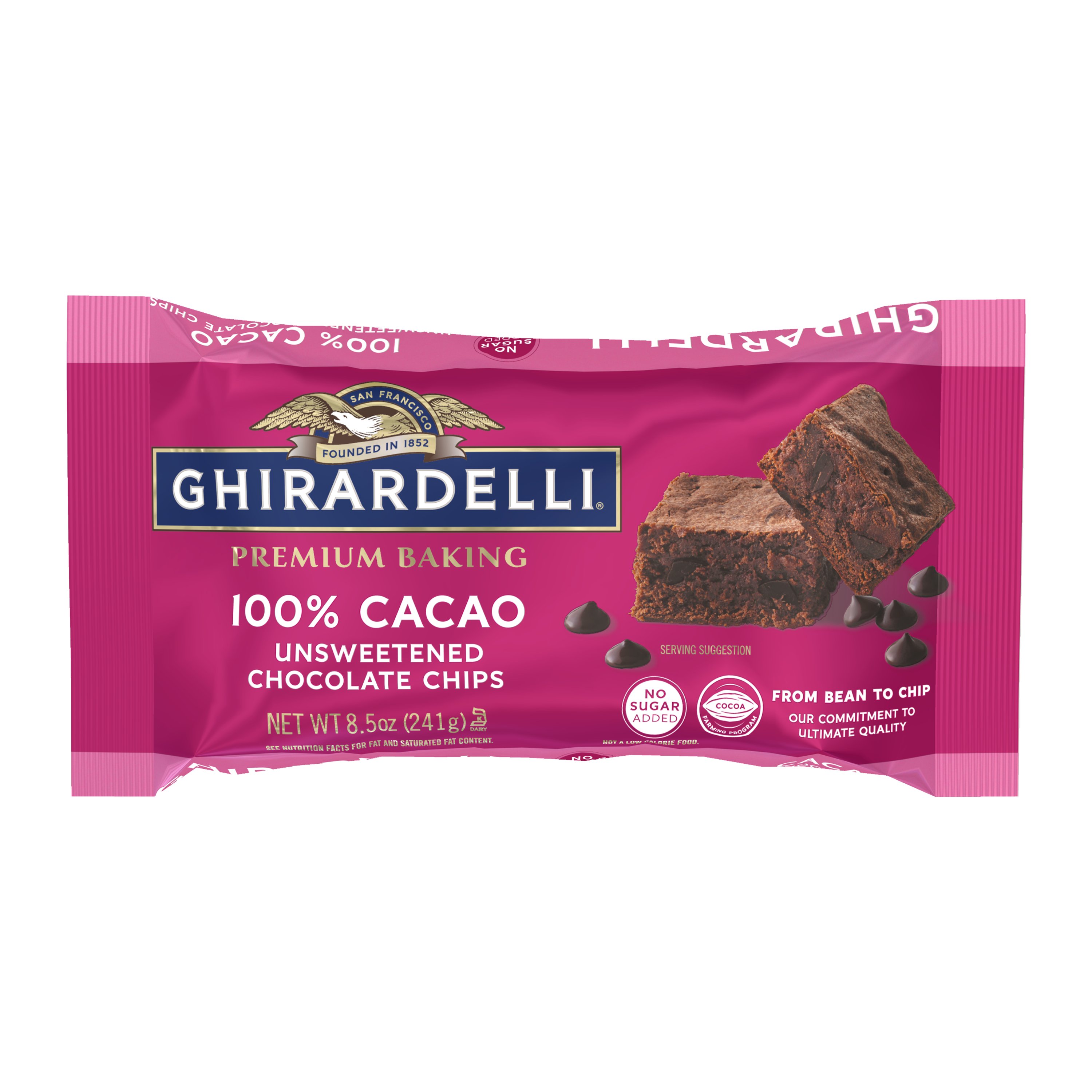 Ghirardelli 100 Cacao Unsweetened Chocolate Chips for Baking, Premium