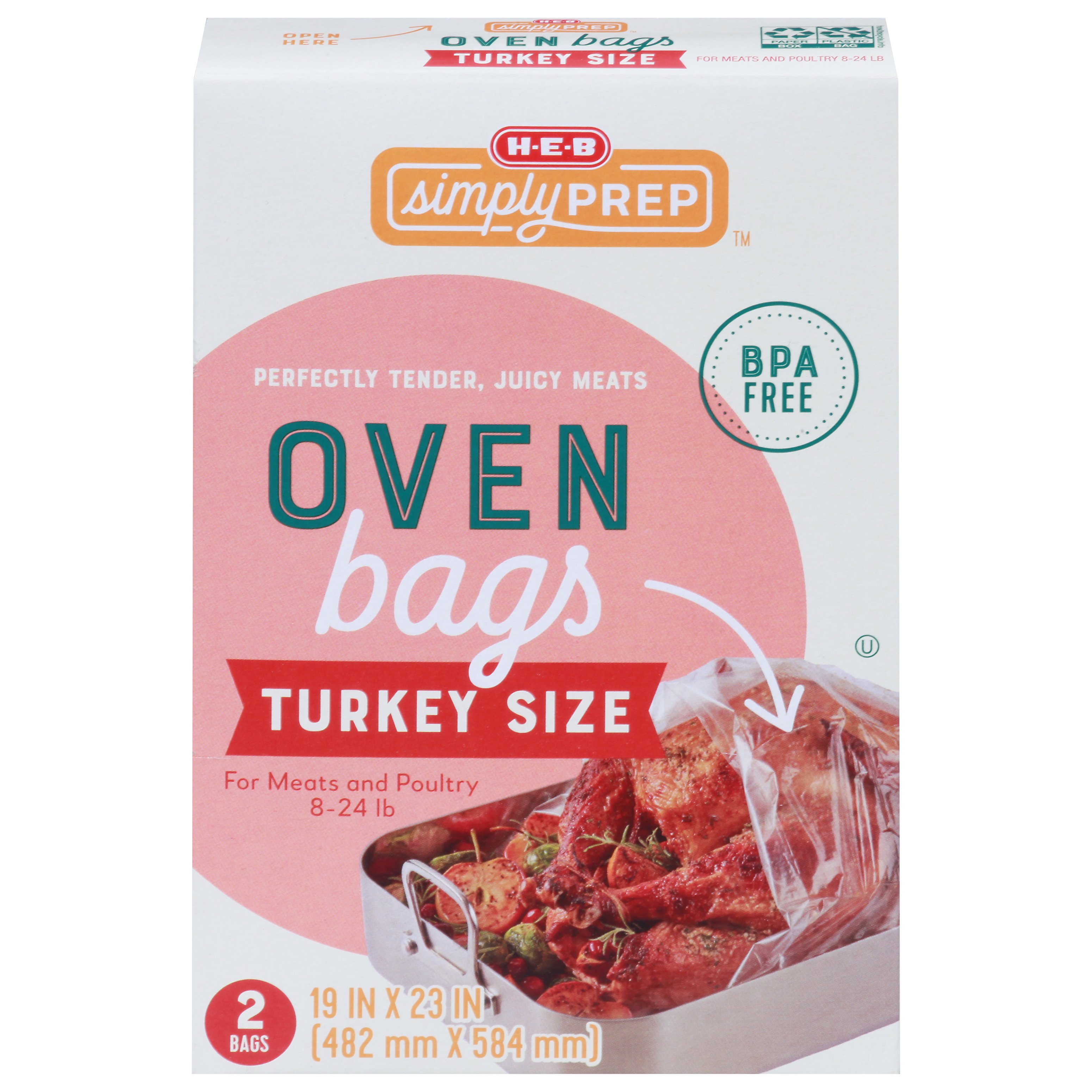 2 XL Size 20 Pound Large Turkey Baking Bags - 1 Package Oven Bags - 19” X  23”