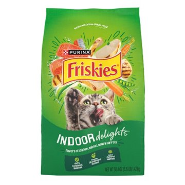 Friskies Purina Dry Cat Food Indoor Delights - Flavors of Chicken, Salmon, Peas, and Carrots