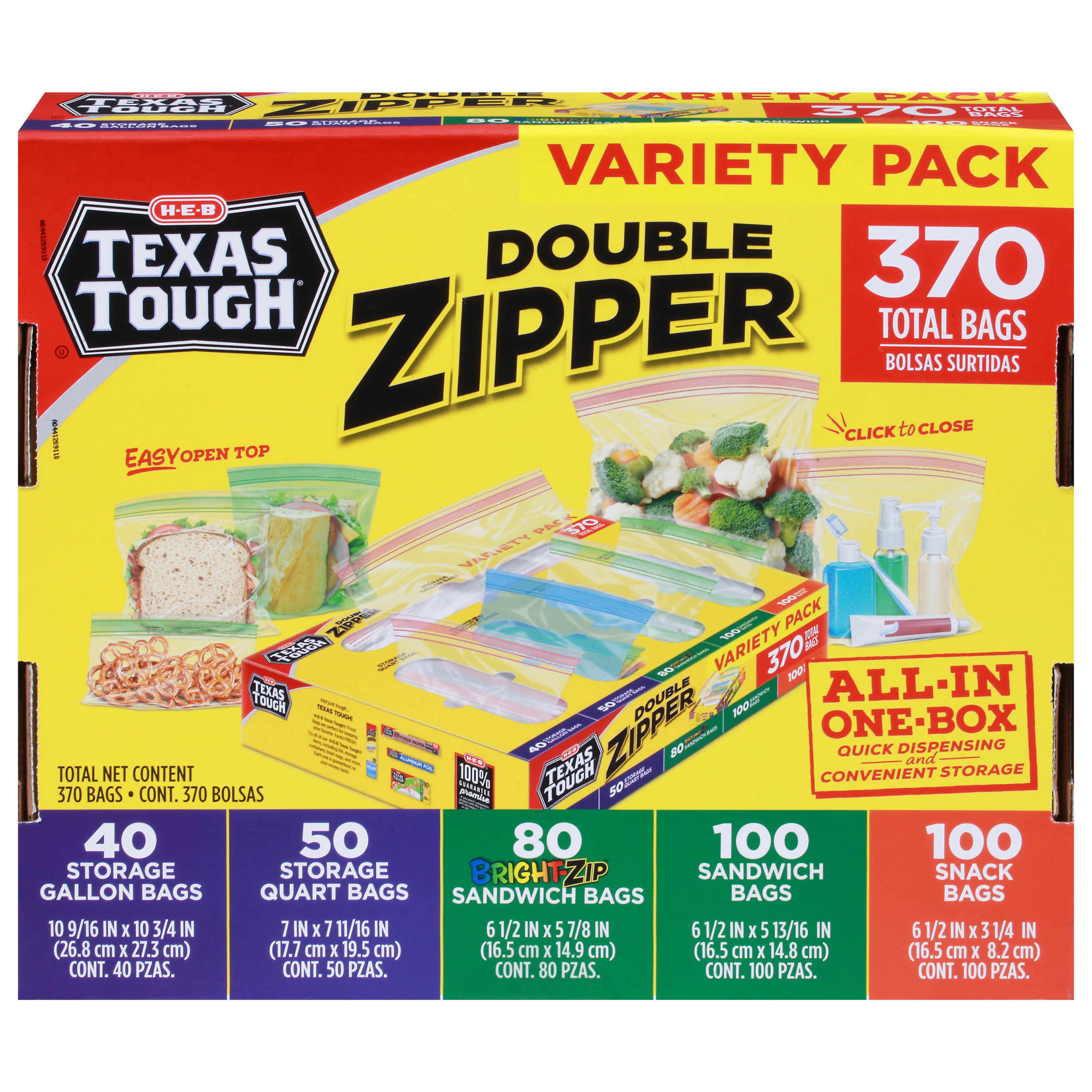 H-E-B Texas Tough Double Zipper Storage Bags - Variety Pack