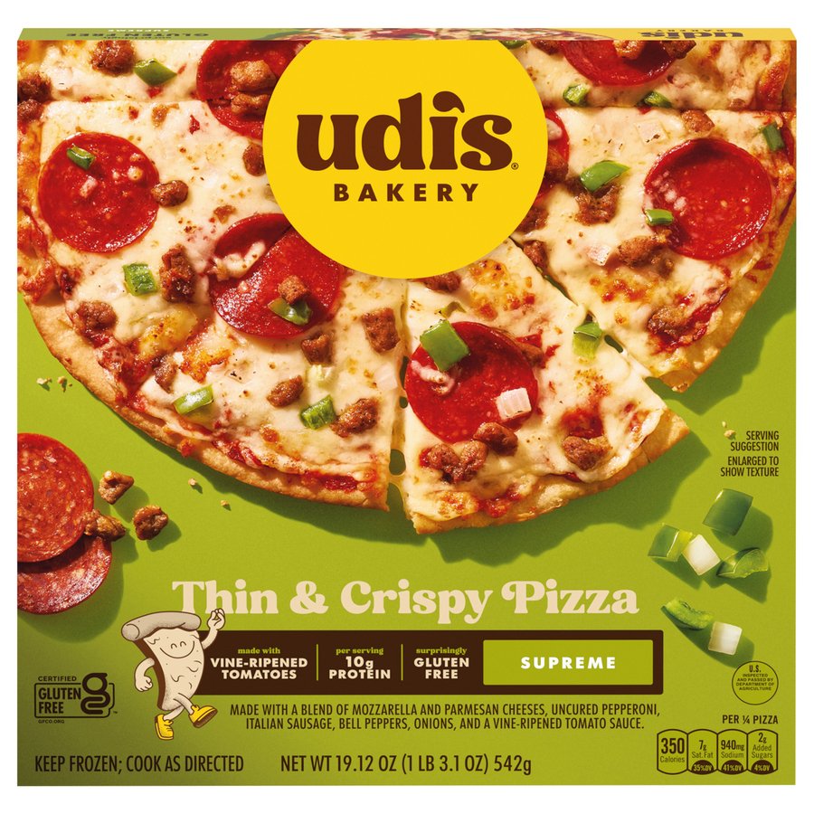 Udi's Supreme Thin & Crispy Crust Gluten Free Frozen Pizza, 19.12 oz