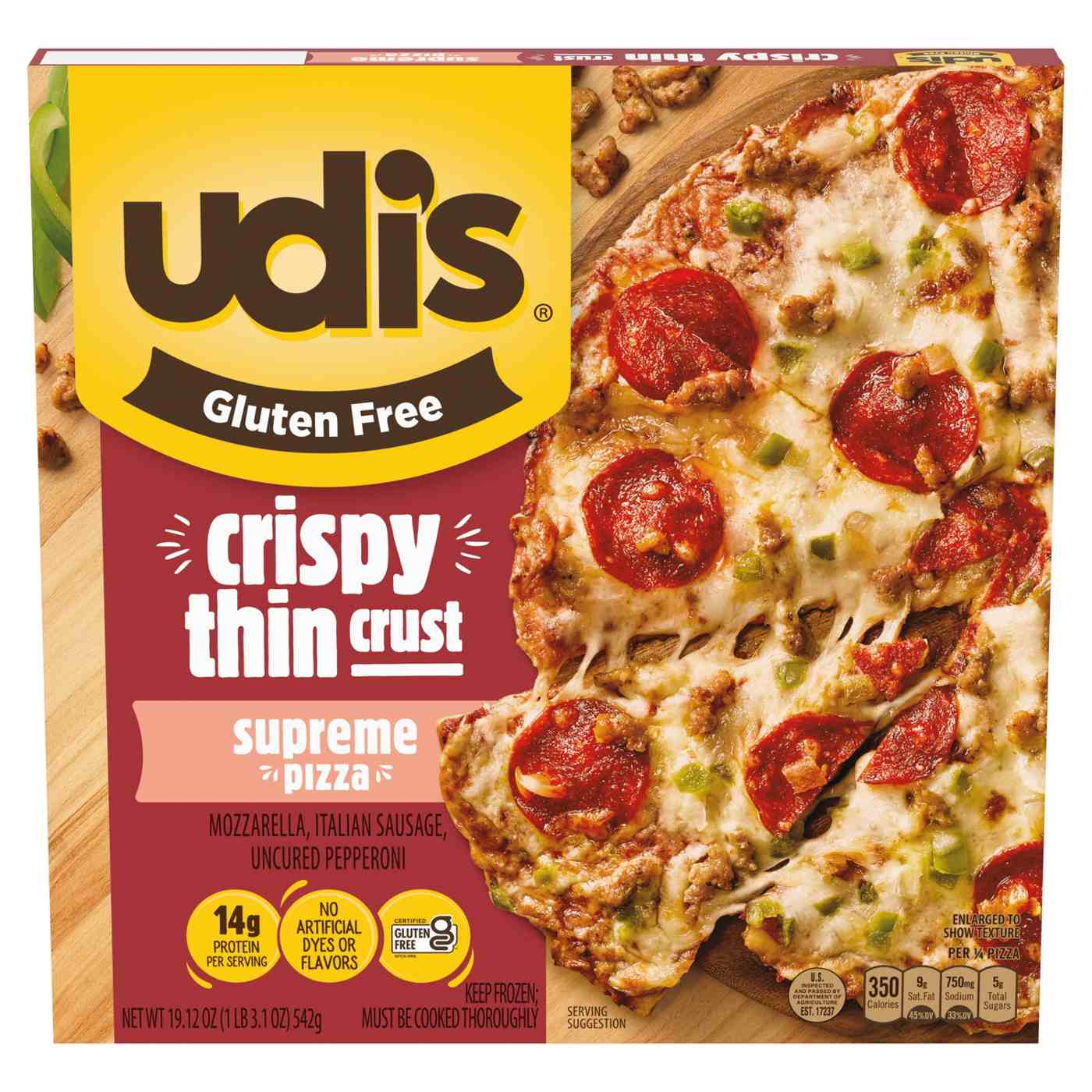 Udi's Gluten-Free Crispy Thin Crust Frozen Pizza - Supreme; image 1 of 7