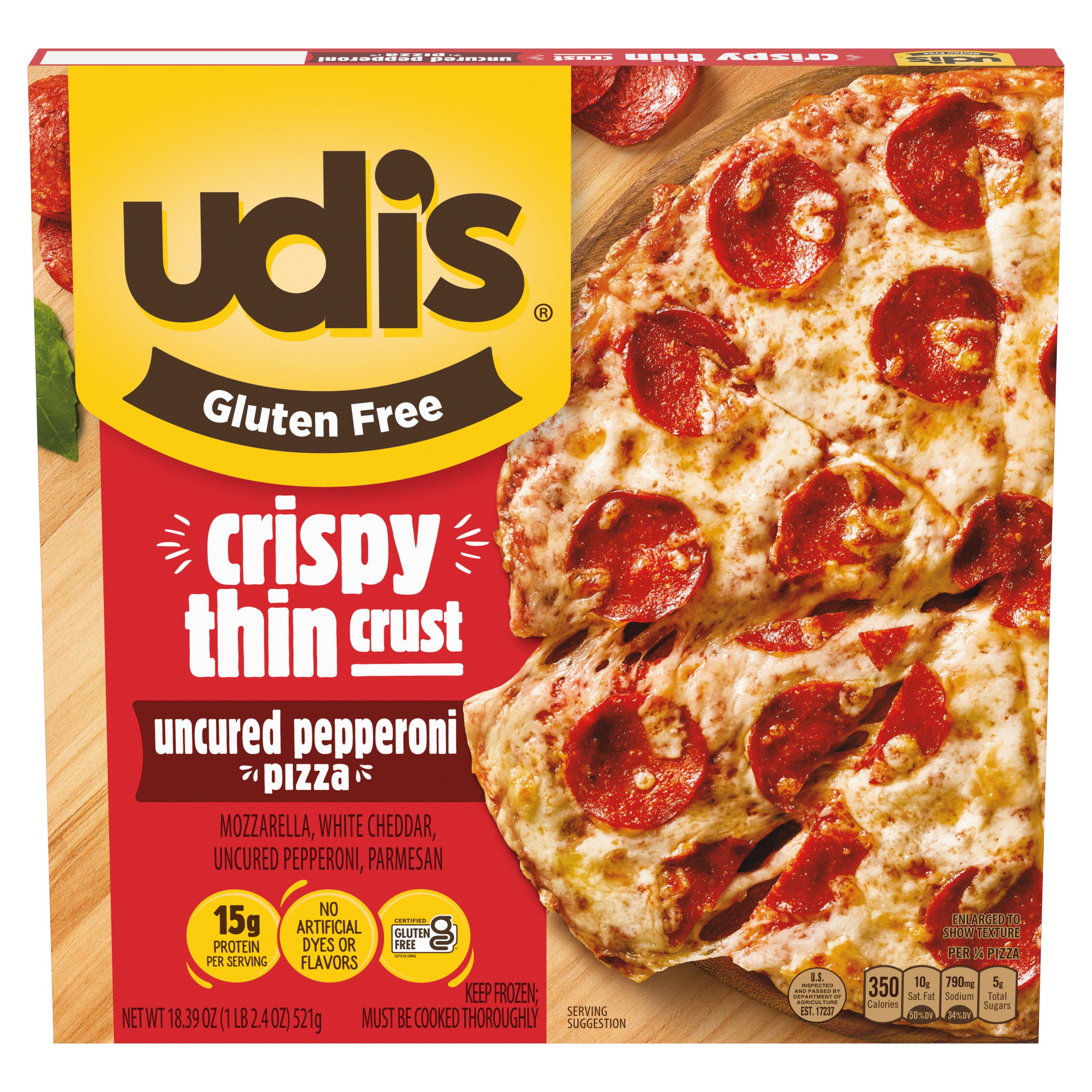 Udi's GlutenFree Crispy Thin Crust Frozen Pizza Uncured Pepperoni Shop Pizza at HEB