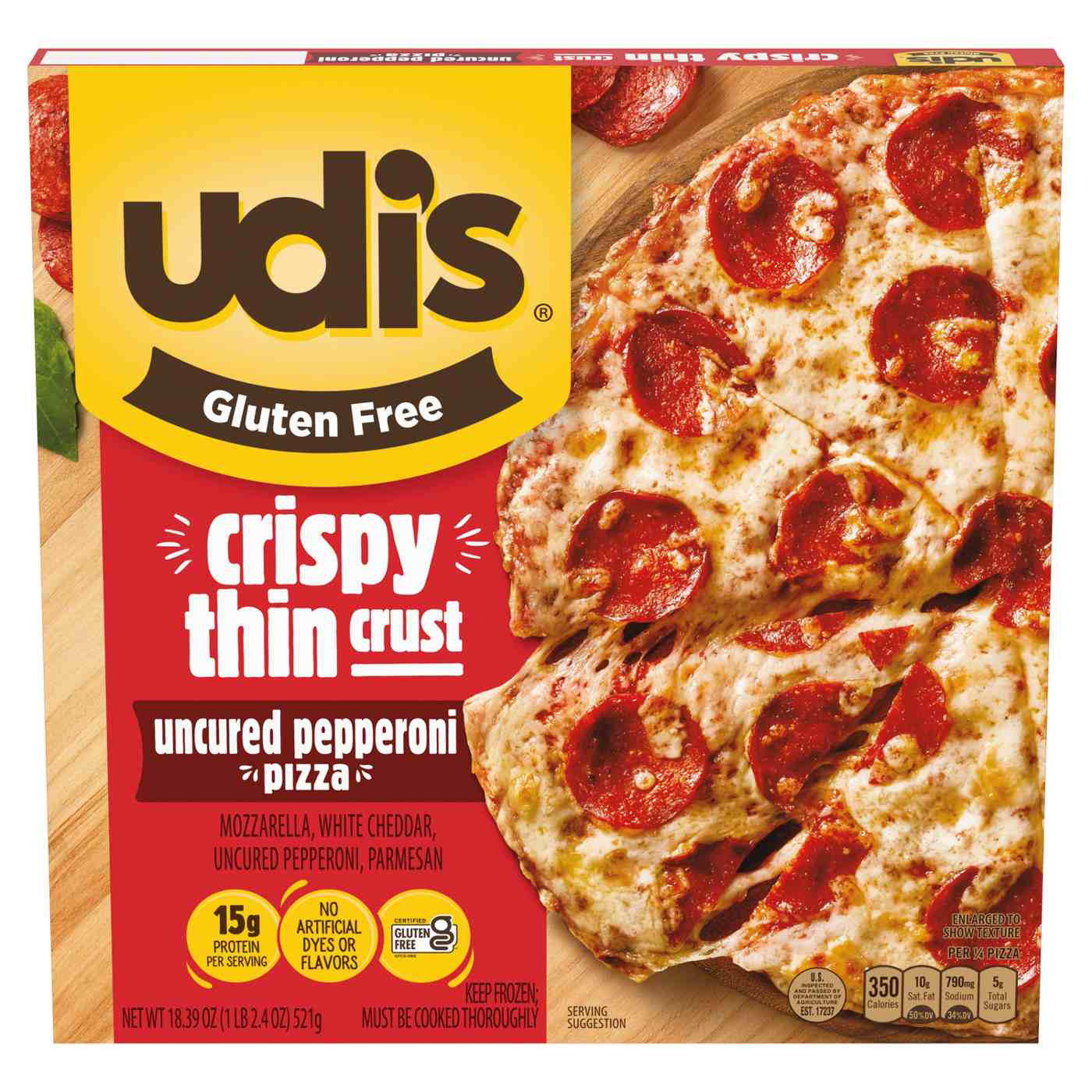 Udi's Gluten-Free Crispy Thin Crust Frozen Pizza - Uncured Pepperoni; image 1 of 6