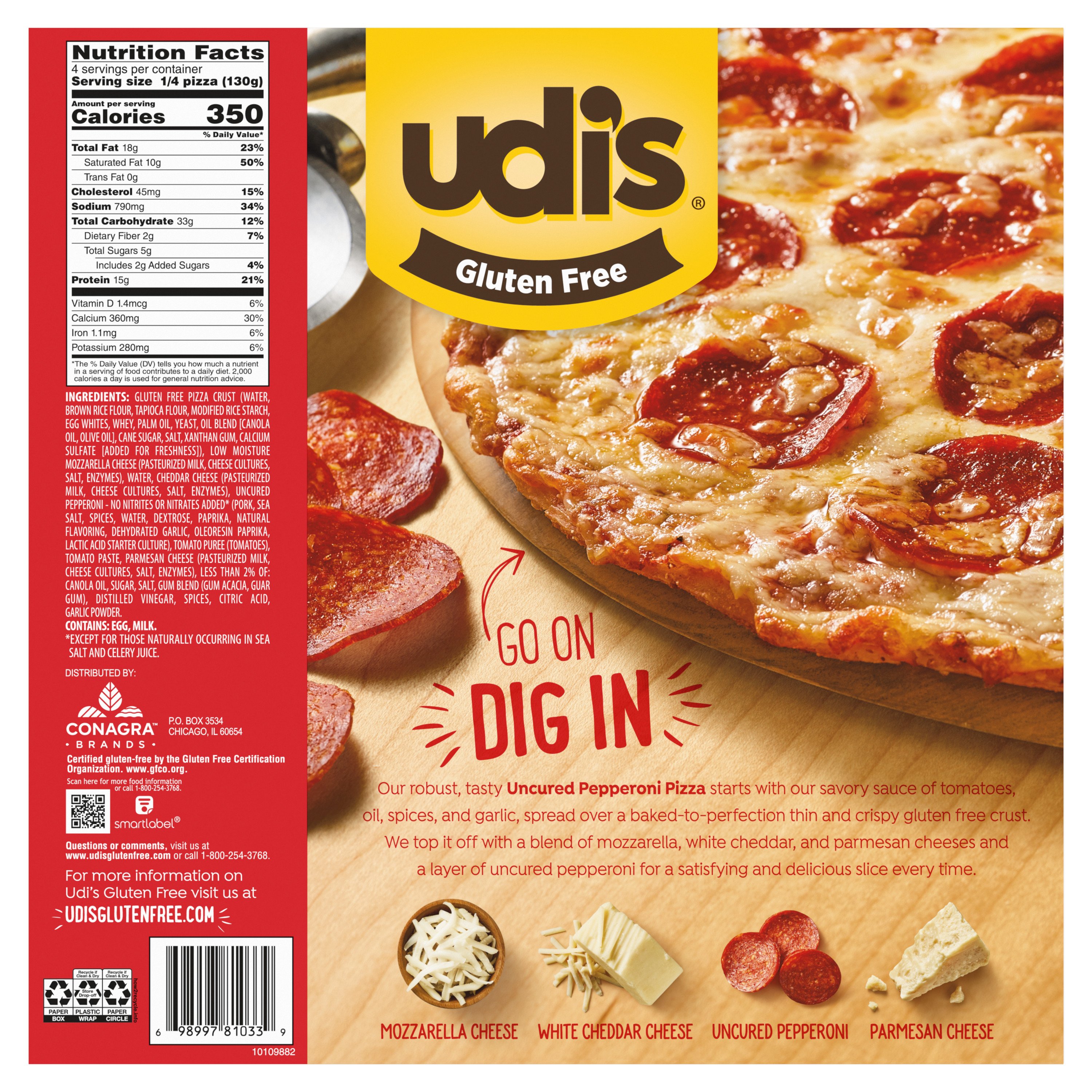 Udi's Gluten-Free Crispy Thin Crust Frozen Pizza - Uncured Pepperoni ...