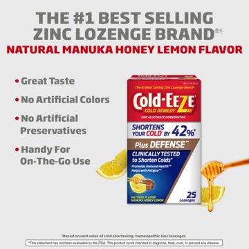 Cold-EEZE Cold Remedy Zinc Lozenges  - Manuka Honey Lemon, 25 ct