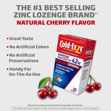 Cold-EEZE Cold Remedy Zinc Lozenges - Natural Cherry, 25 ct