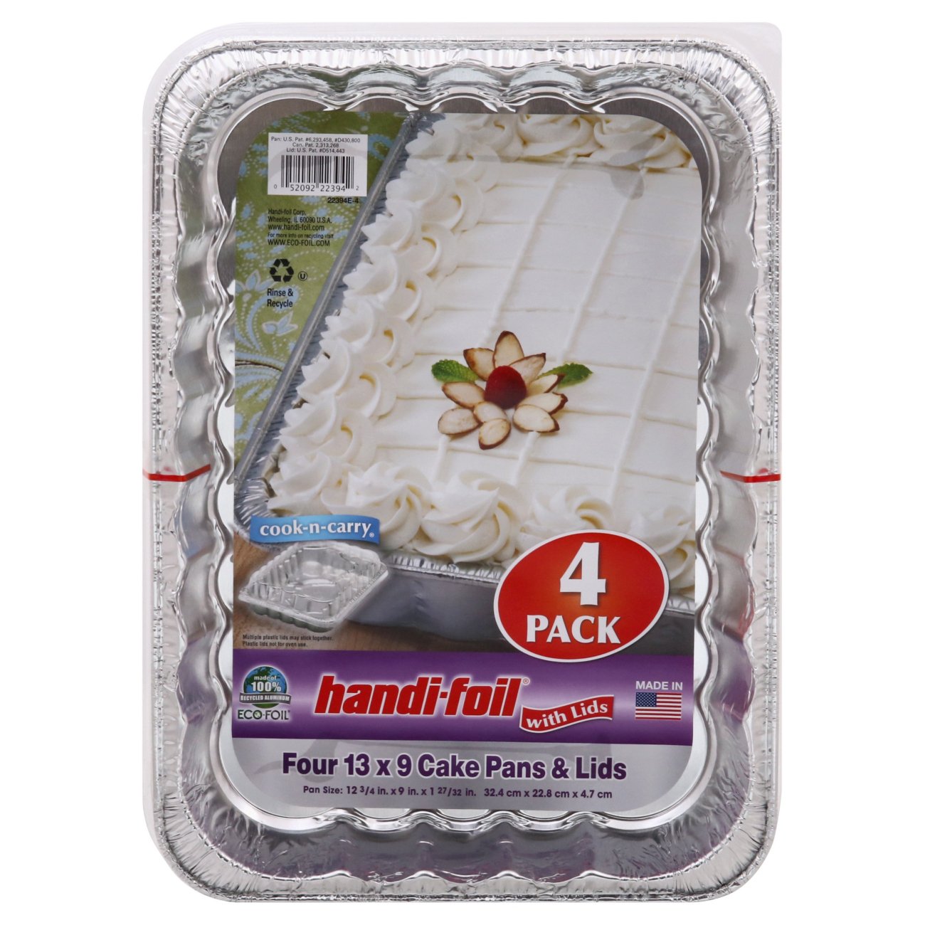 Handi-foil® Cook-n-Carry Cake Pans & Lids - Silver, 4 pk / 13 x 9