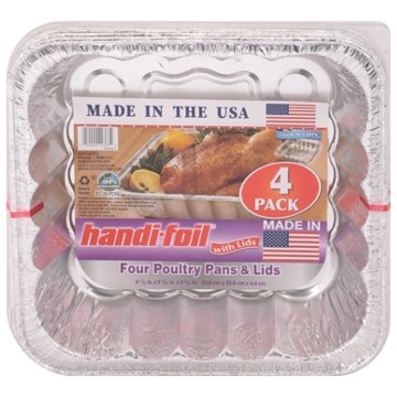Handi-Foil Poultry Pans & Lids, 4 pk, 9.4" x 9.4" x 2.4"