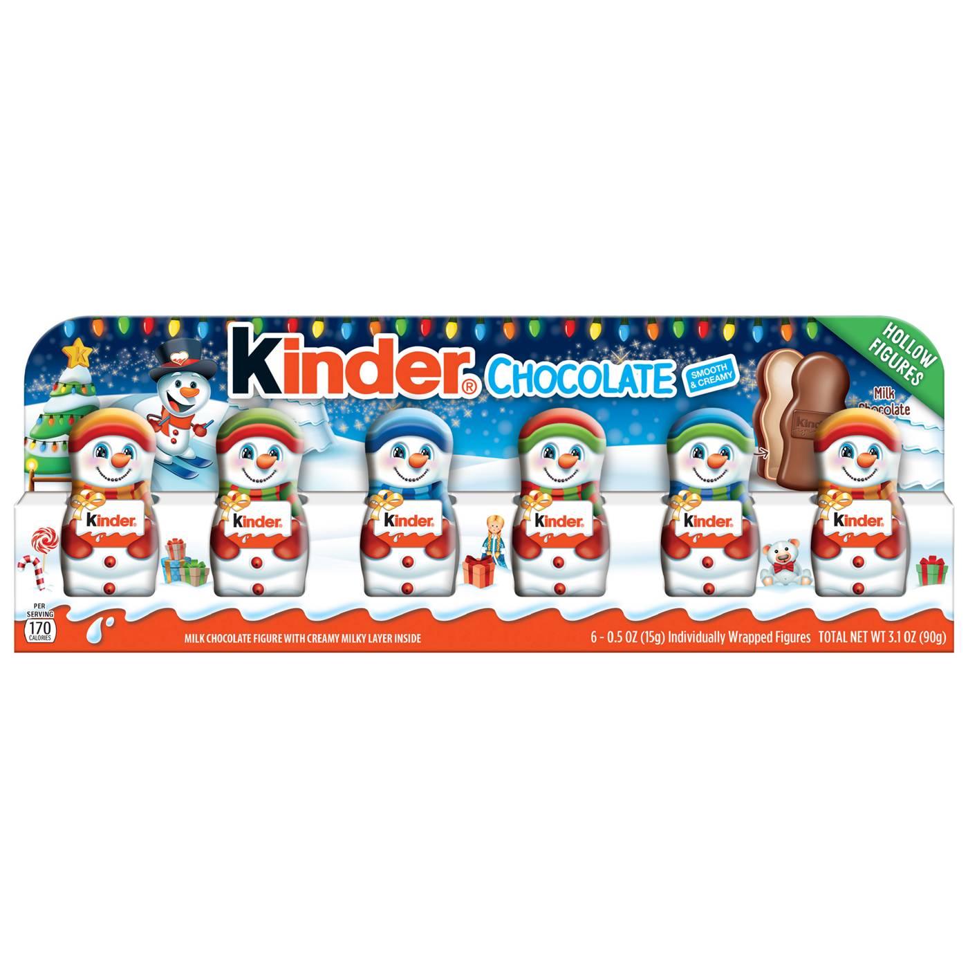 Kinder Milk Chocolate with Creamy Milk Filling Christmas Snowmen; image 1 of 3