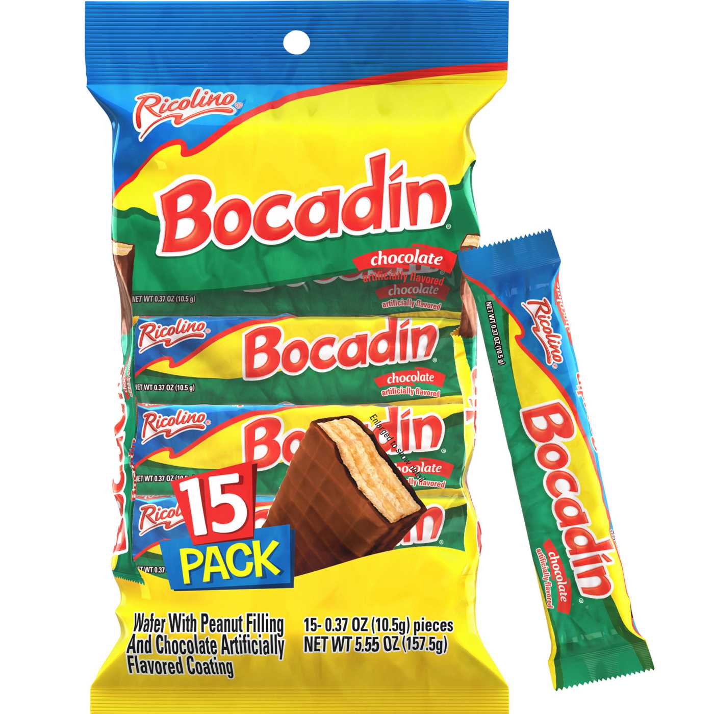 Ricolino Bocadin Peanut Butter & Chocolate Wafer Bar Candy, 15 ct; image 1 of 6