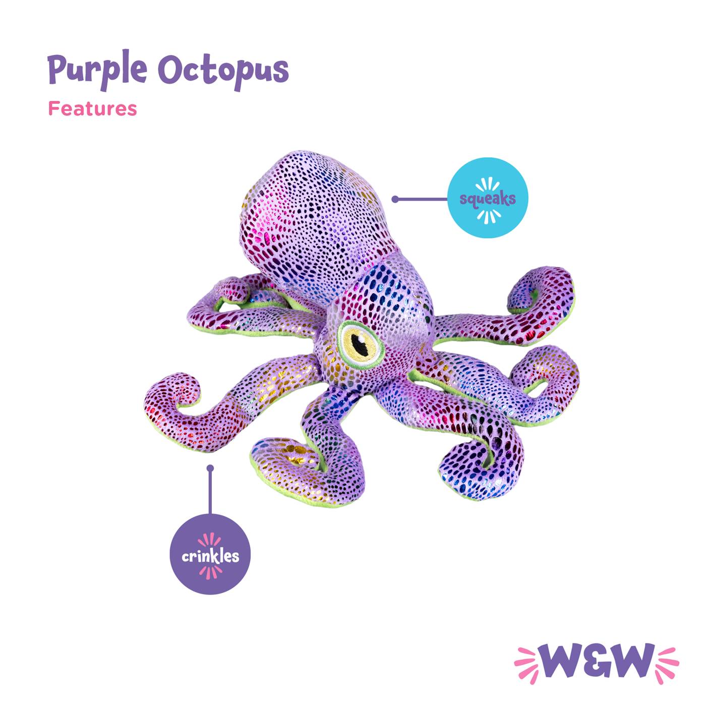 Woof & Whiskers Octopus Plush Dog Toy; image 3 of 3