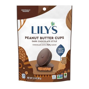Lily's Dark Chocolate Style No Sugar Added Peanut Butter Cups, 3.2 oz