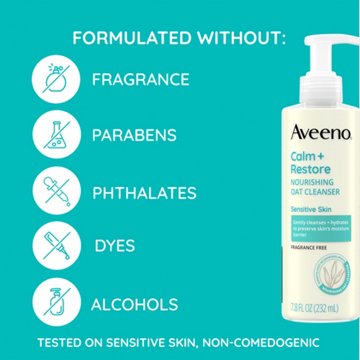Aveeno Calm + Restore Nourishing Oat Cleanser for Sensitive Skin, 7.8 oz
