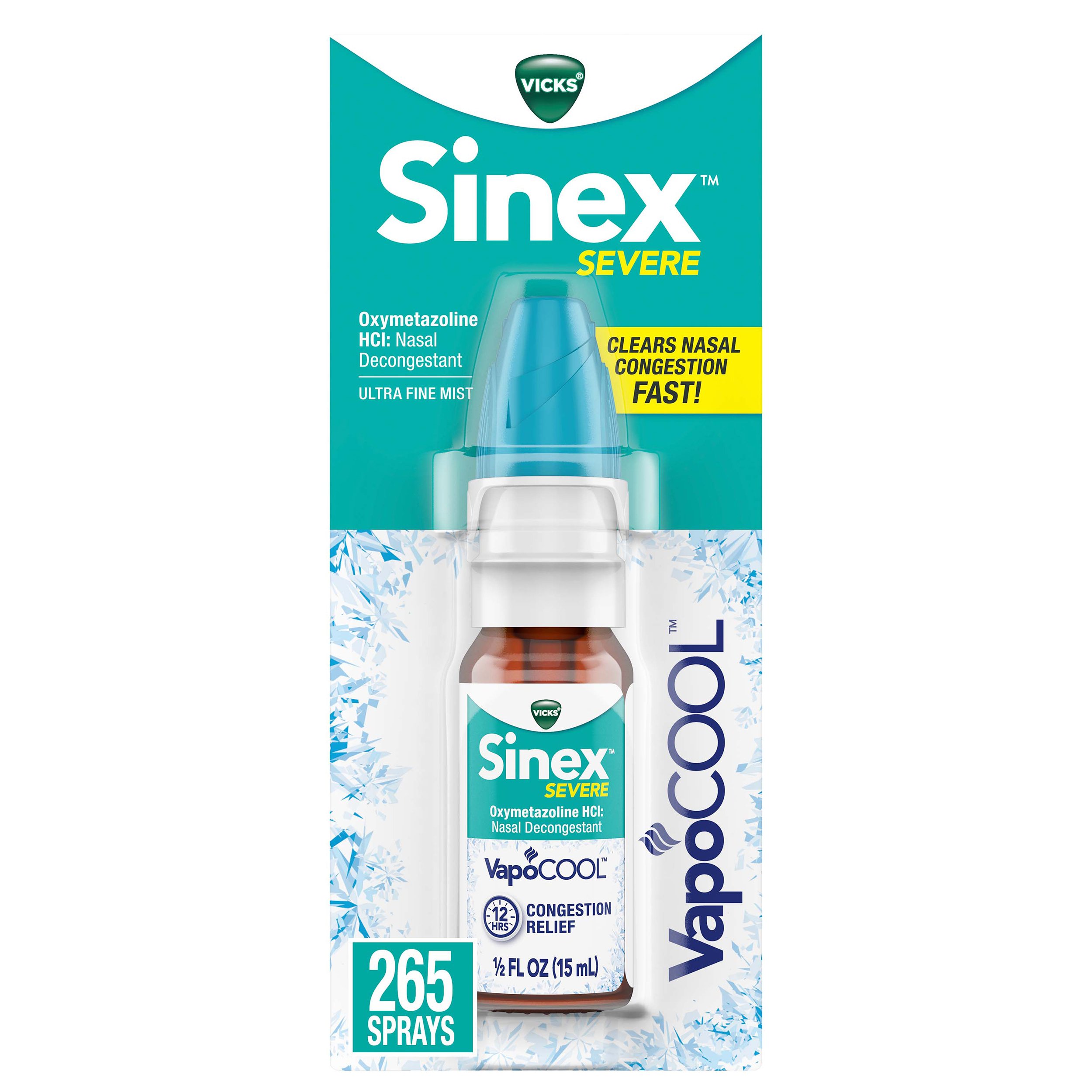 Vicks Sinex SEVERE Nasal Spray with VapoCOOL, Soothing Vicks Vapors, Decongestant Medicine, 0.5 oz