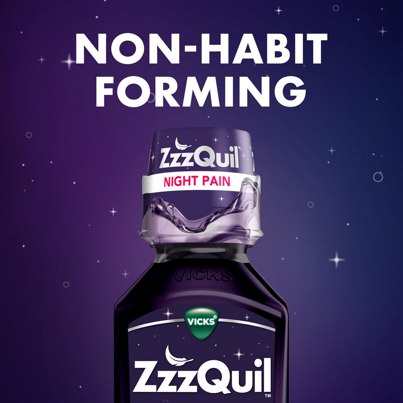 Vicks ZzzQuil Liquid Max Strength Pain Reliever, Nighttime Sleep Aid, Midnight Berry Flavor; image 2 of 5