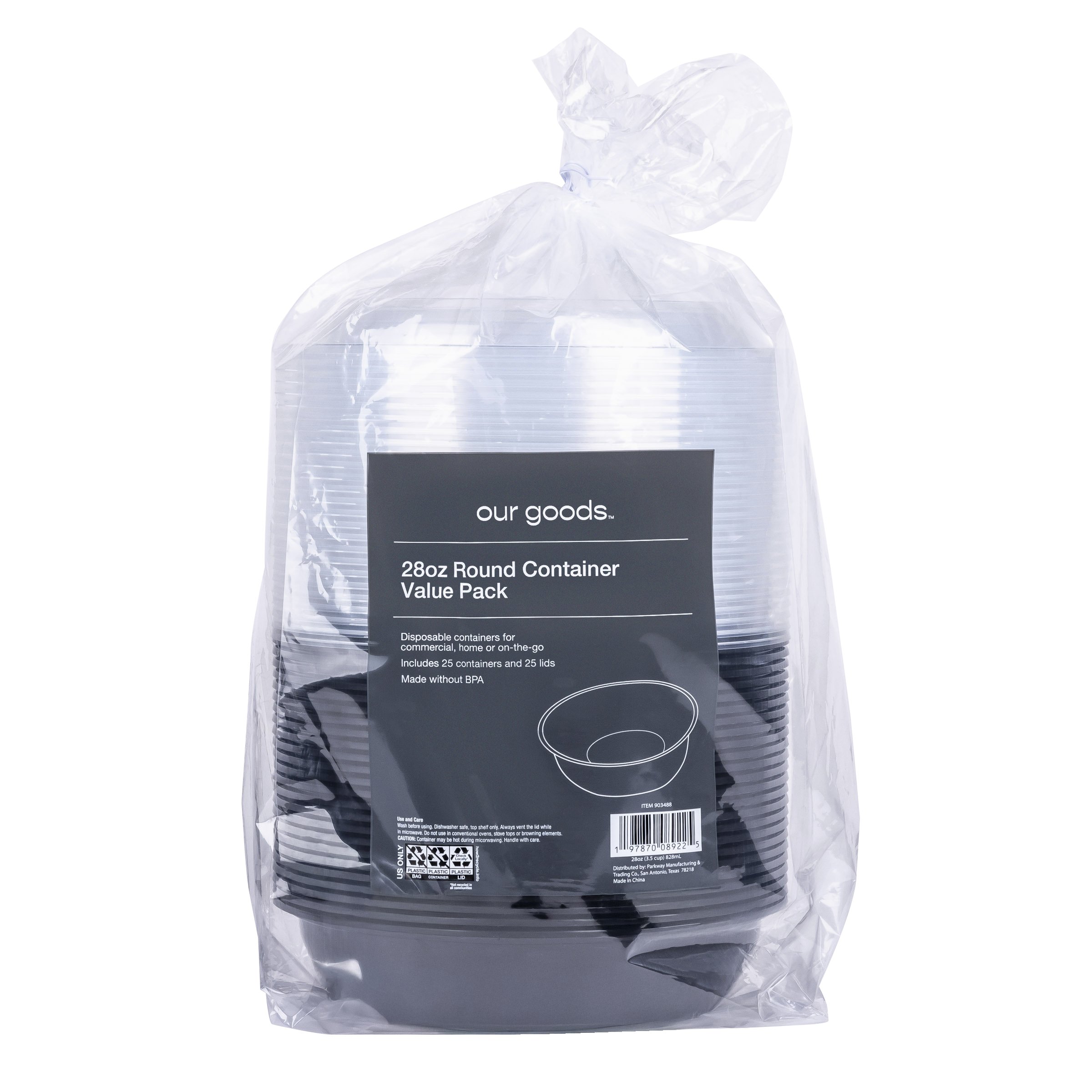 our goods Disposable Round Food Containers, 25 pk, 28 oz