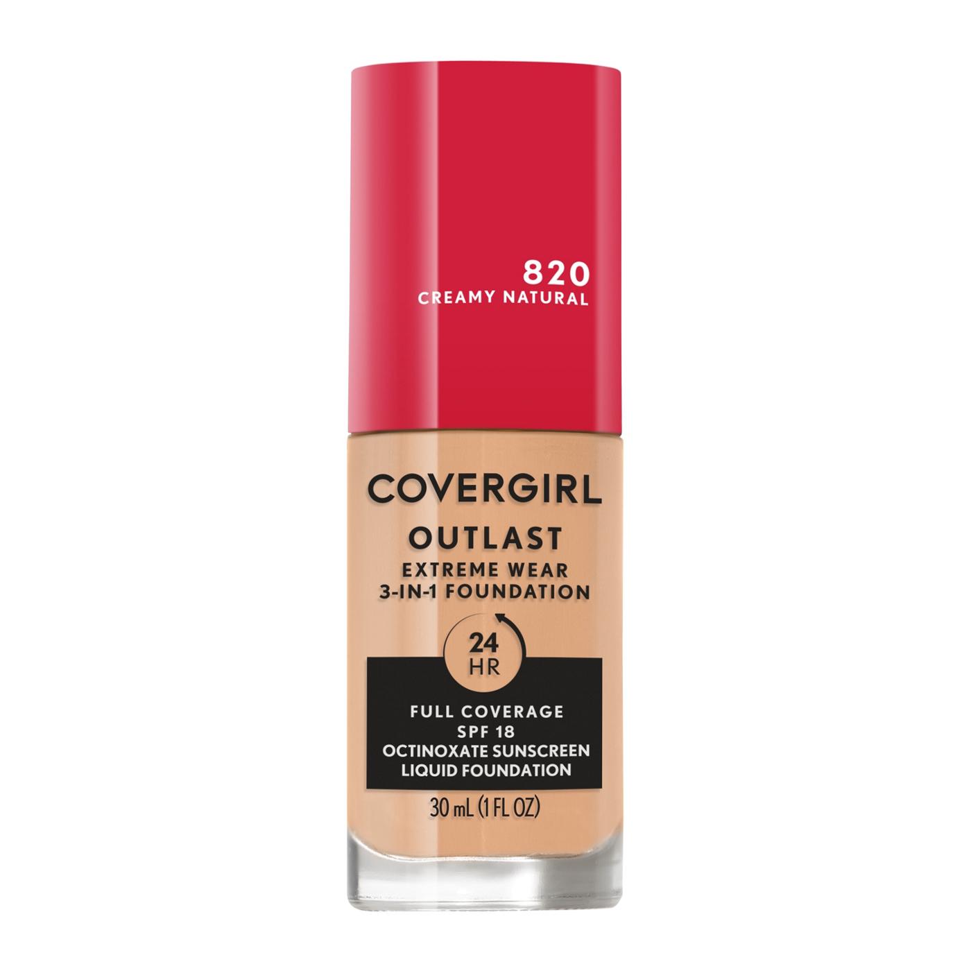 Covergirl Outlast Extreme Wear Liquid Foundation 820 Creamy Natural; image 1 of 11