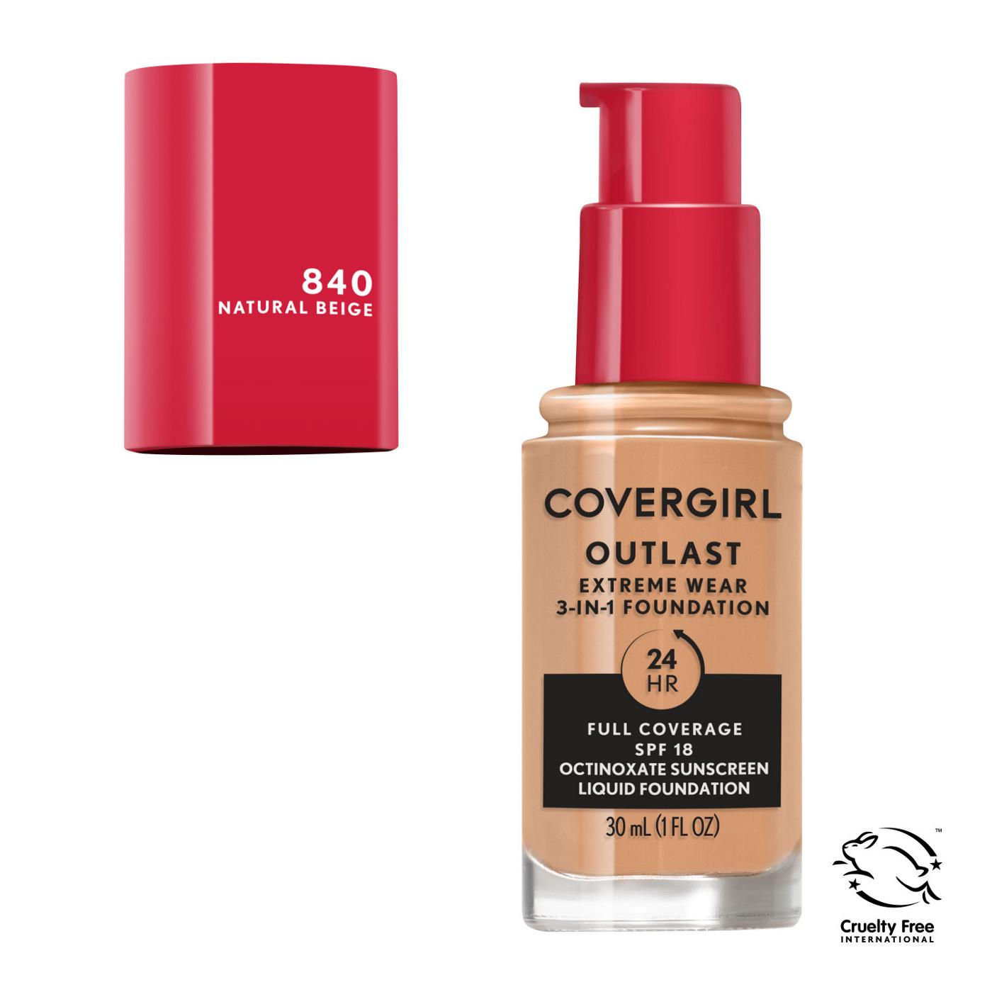 Covergirl Outlast Extreme Wear Liquid Foundation 840 Natural Beige; image 3 of 11