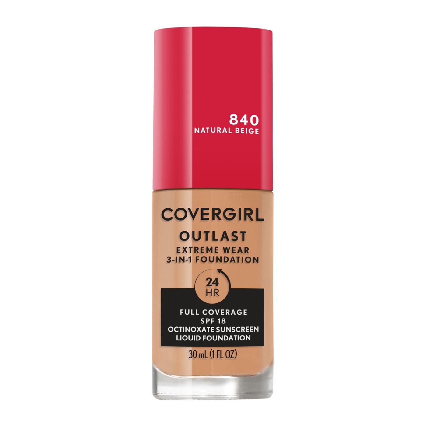 Covergirl Outlast Extreme Wear Liquid Foundation 840 Natural Beige; image 1 of 11