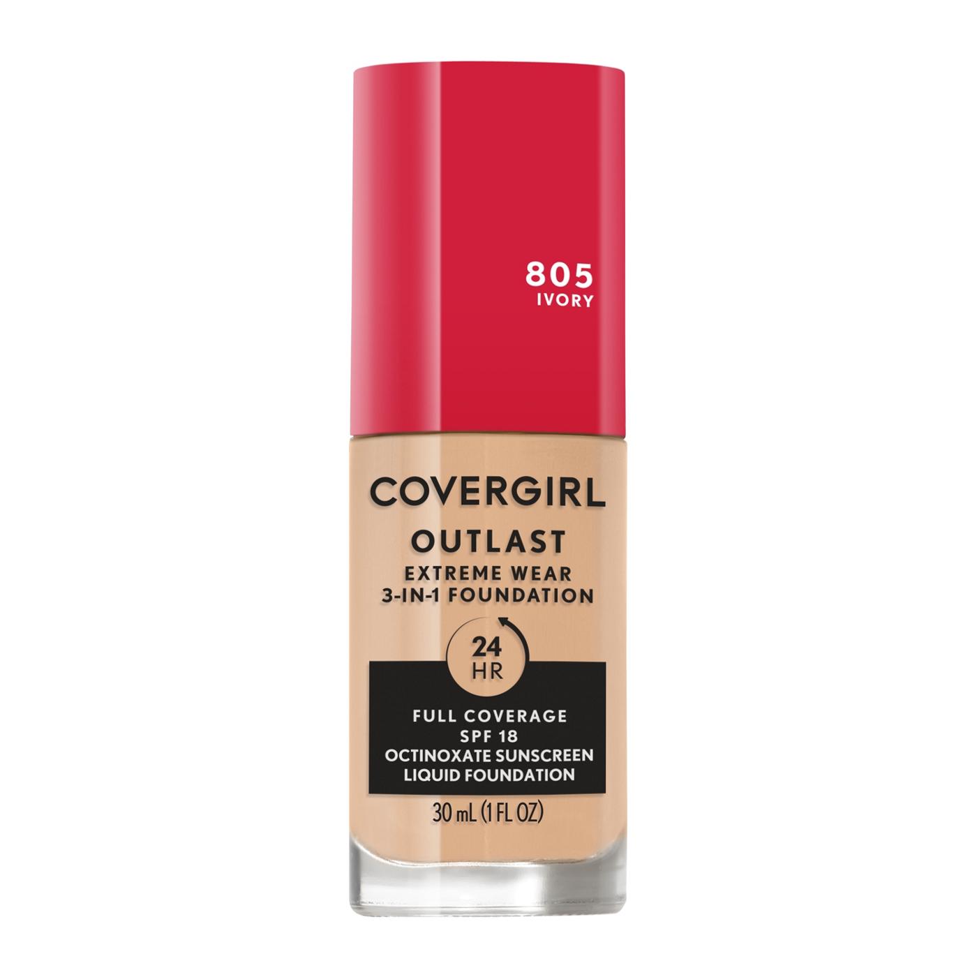 Covergirl Outlast Extreme Wear Liquid Foundation 805 Ivory; image 1 of 11