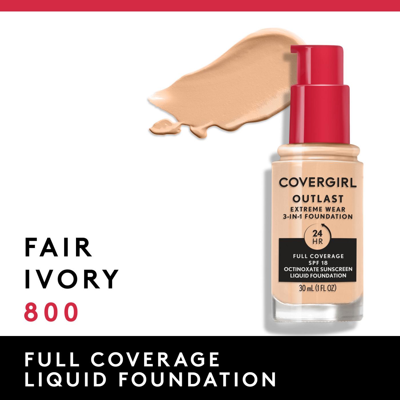 Covergirl Outlast Extreme Wear Liquid Foundation 800 Fair Ivory; image 8 of 11
