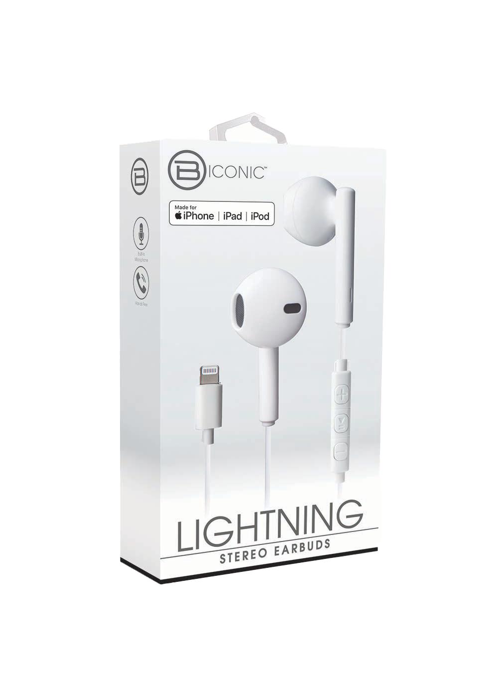 Biconic Lightning Stereo Earbuds - White; image 1 of 2