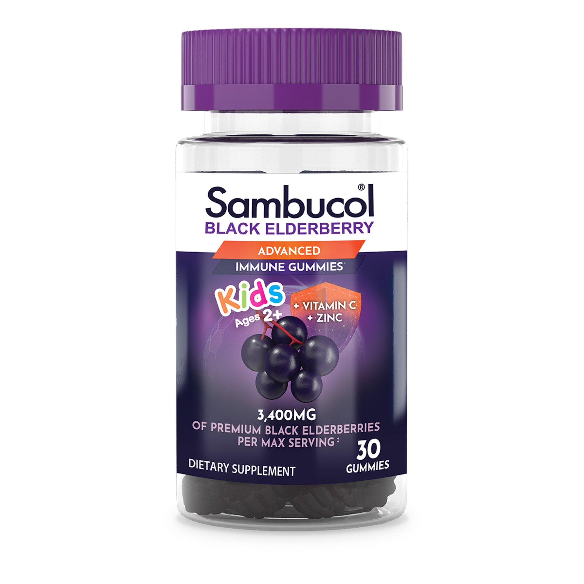 Sambucol Kids Advanced Black Elderberry with Vitamin C & Zinc Immunity Gummies, 30 ct
