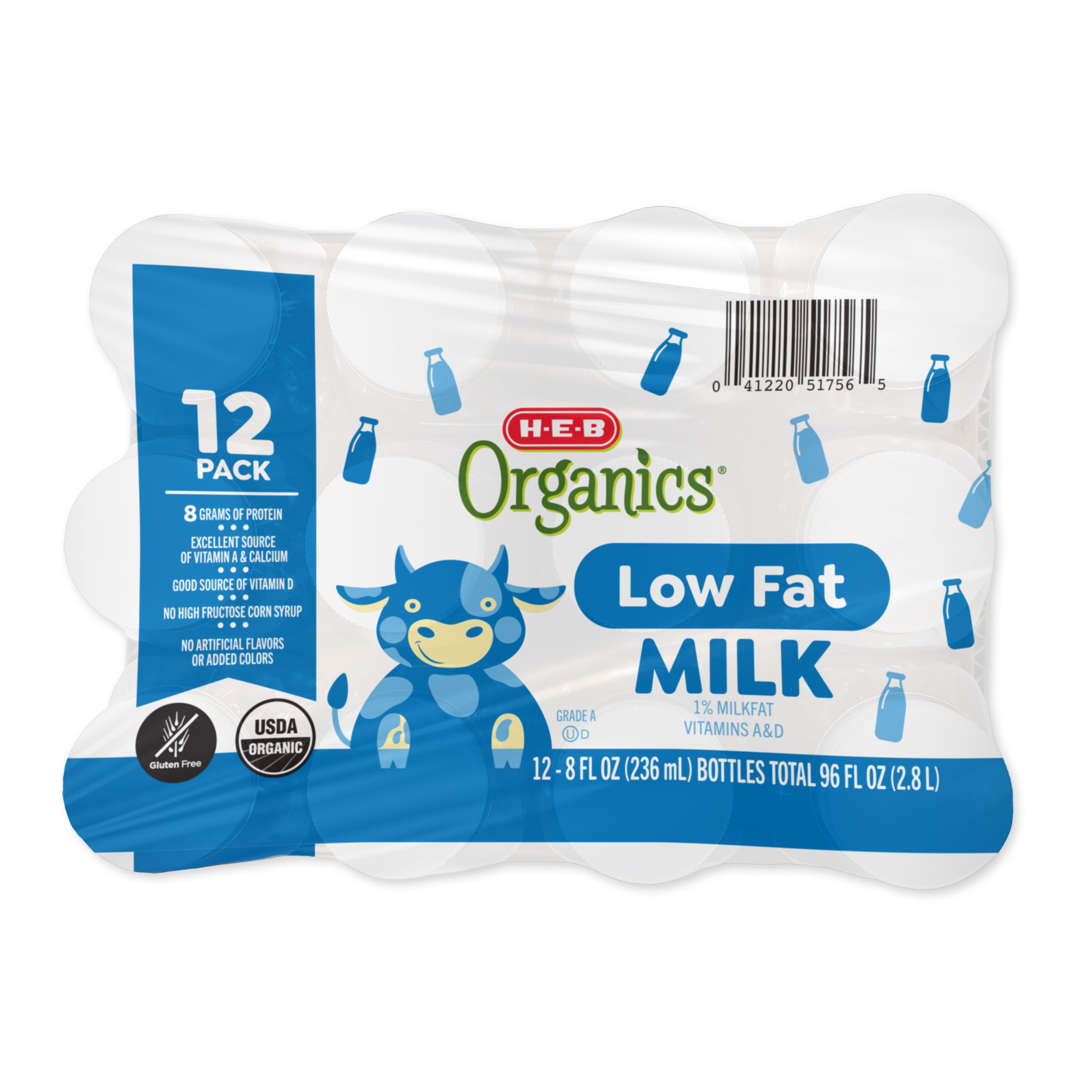 HEB Organics 1 Low Fat Milk 8 oz Bottles Shop Milk at HEB