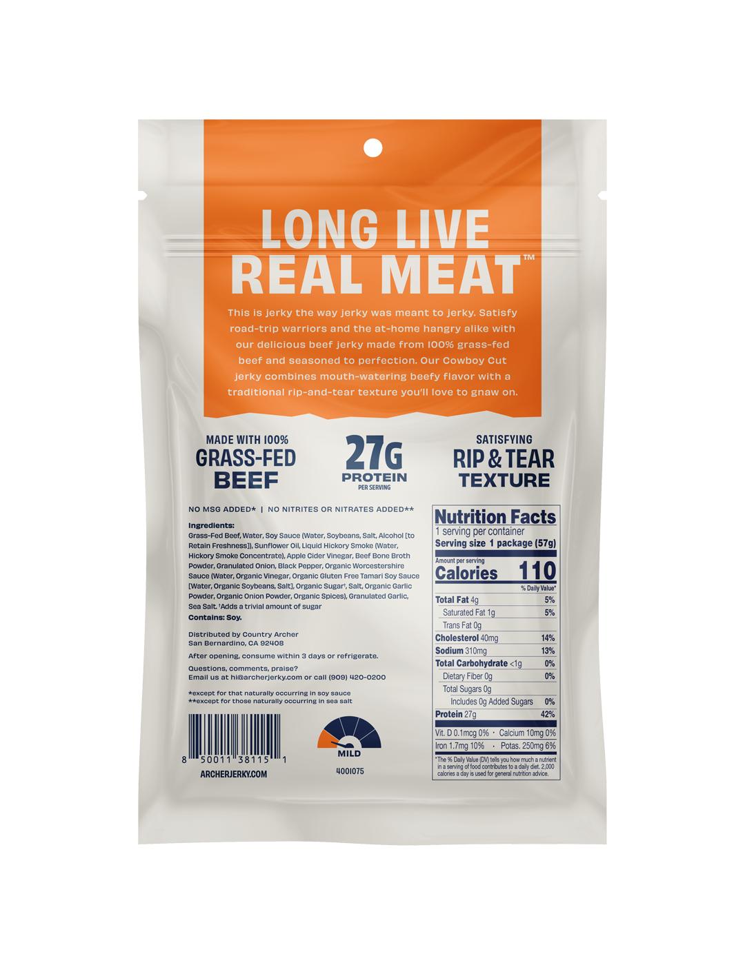 Archer Zero Sugar 27g Protein Cowboy Cut Grass-Fed Beef Jerky - Old Fashioned; image 2 of 2