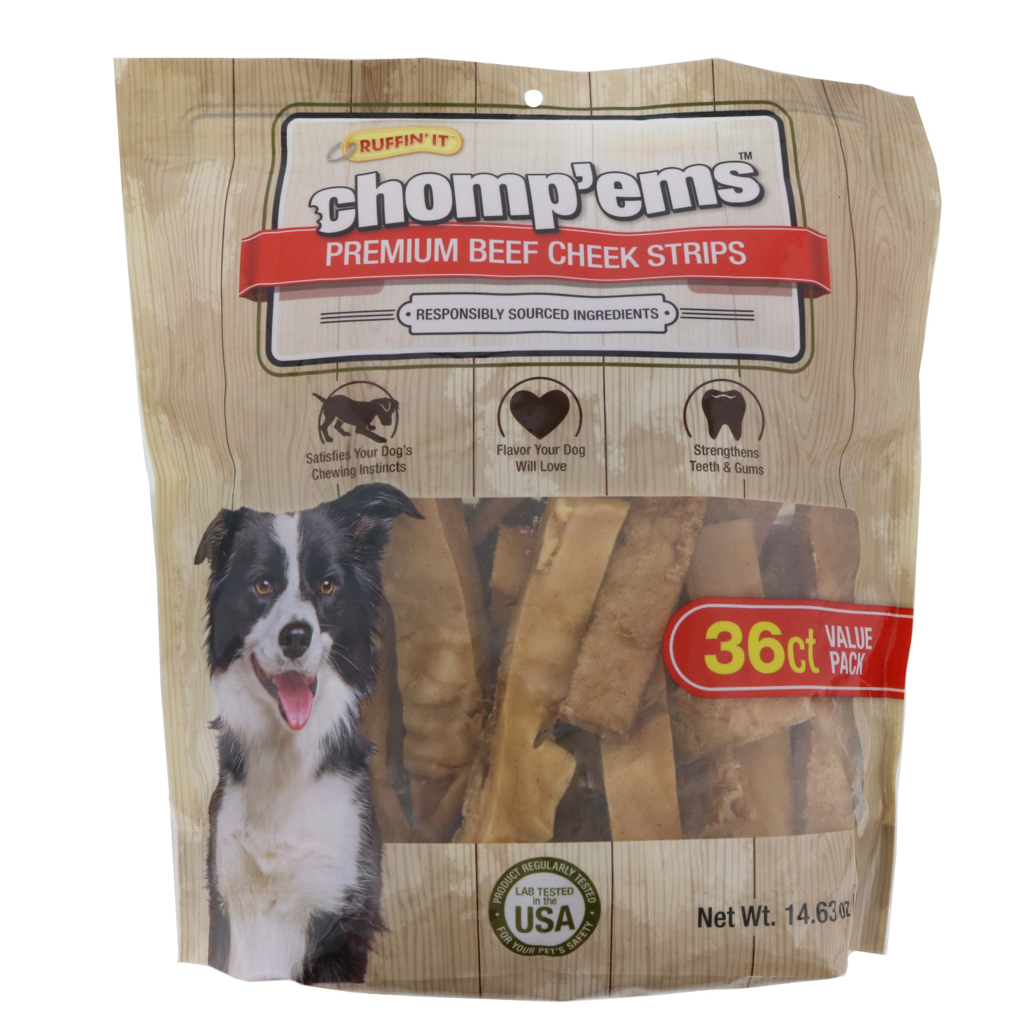 Ruffin It Chomp'ems Beef Cheek Strips Dog Treats - Shop Bones 