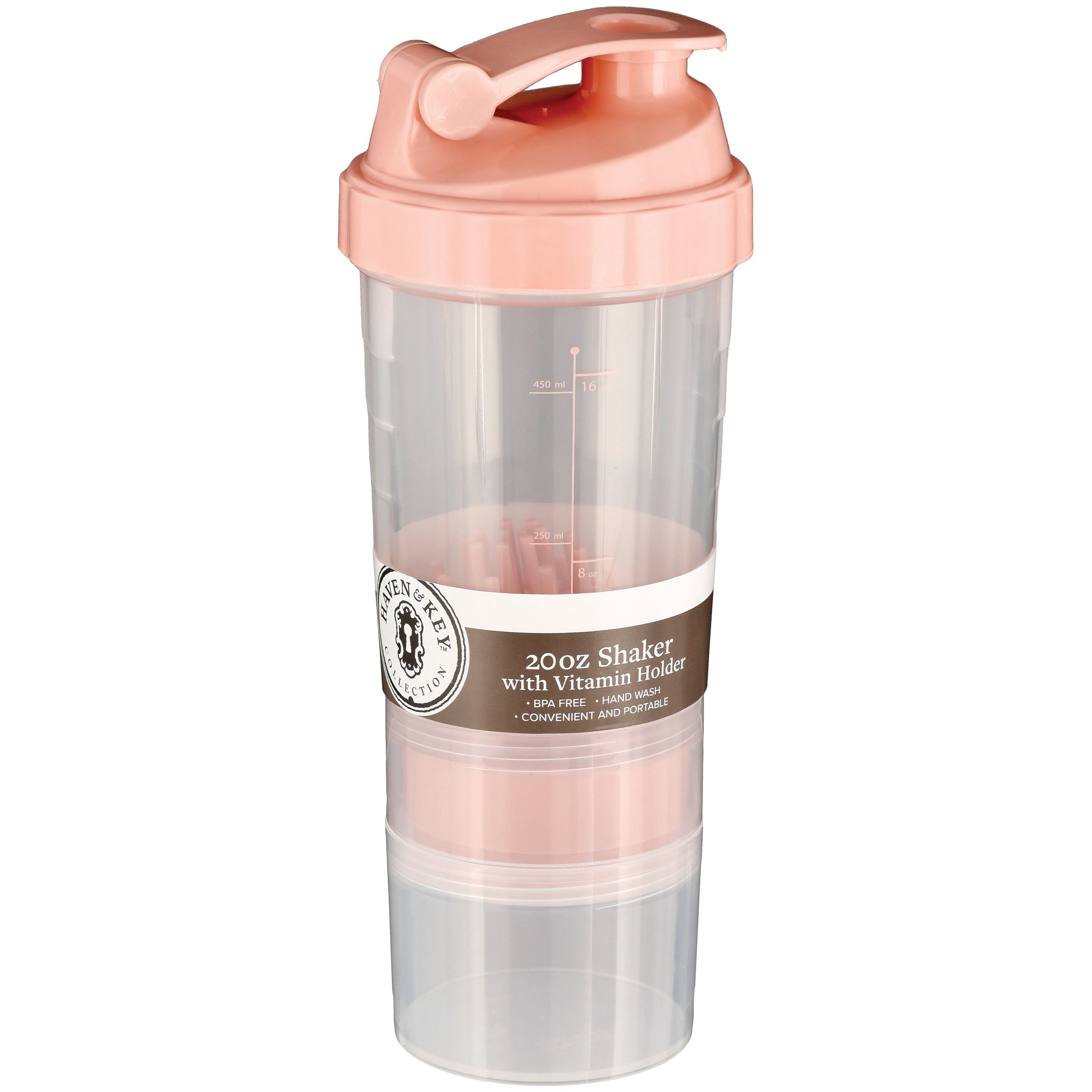 Haven & Key Plastic Shaker Bottle with Vitamin Holder, Blush Shop