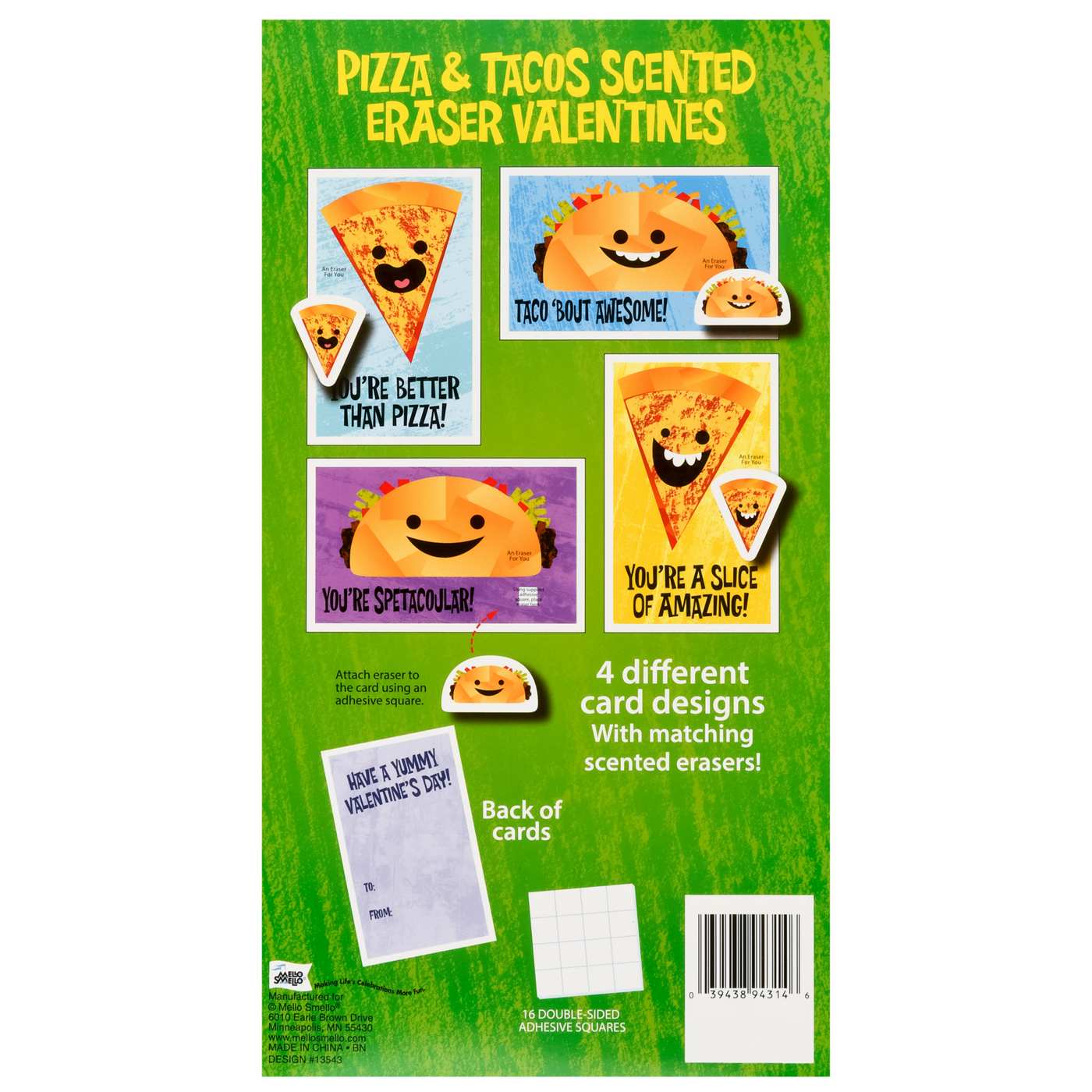 Mello Smello Pizza & Tacos Scented Eraser Valentine Exchange Cards; image 2 of 2