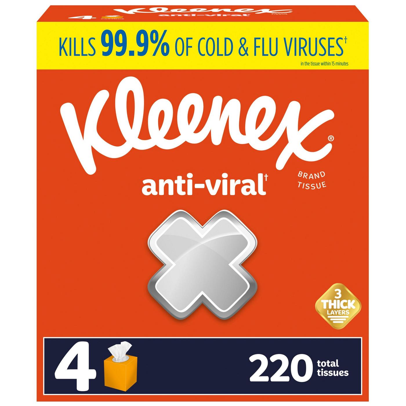 Kleenex Anti-Viral Facial Tissues Cube Boxes 3 Ply, 4 pk; image 1 of 3