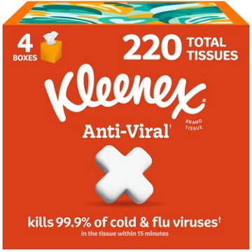 Kleenex Anti-Viral Facial Tissues Cube Boxes 3 Ply, 4 pk, 220 ct
