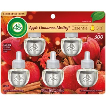 Air Wick Scented Oil Refill, Plug In Air Freshener, Apple Cinnamon Medley, 5 ct