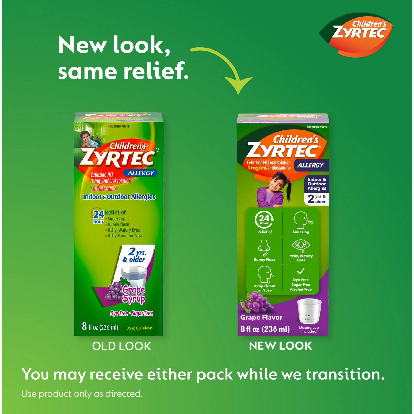 Children's Zyrtec 24 Hour Allergy Relief Syrup, Grape; image 2 of 8