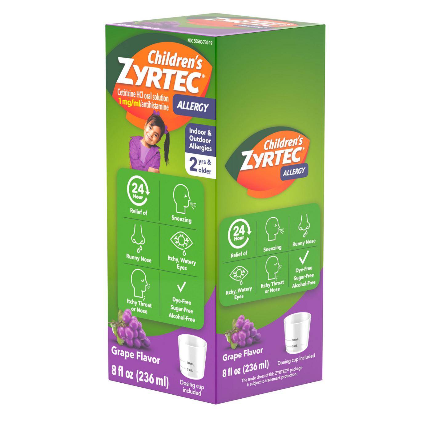 Children's Zyrtec 24 Hour Allergy Relief Syrup, Grape; image 3 of 8