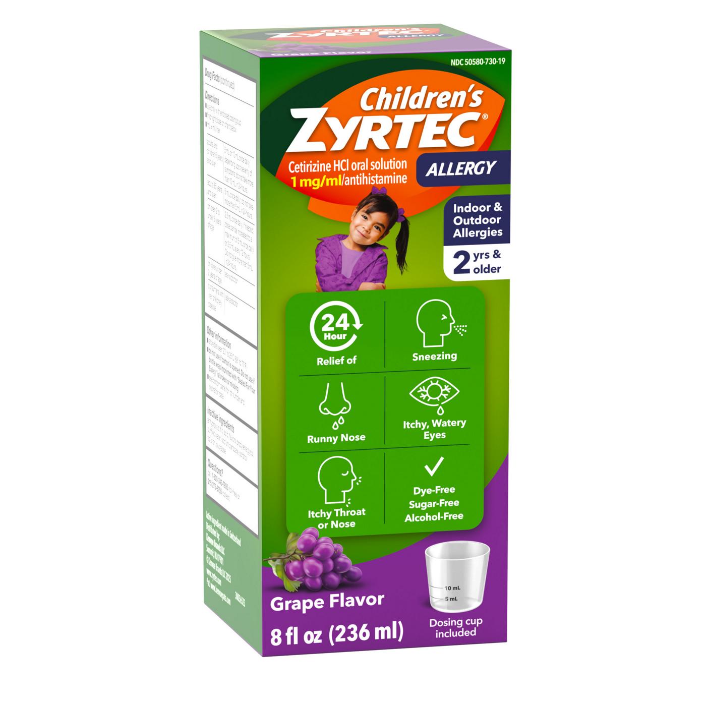 Children's Zyrtec 24 Hour Allergy Relief Syrup, Grape; image 7 of 8