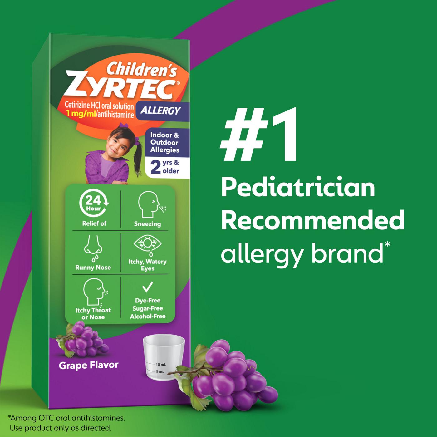 Children's Zyrtec 24 Hour Allergy Relief Syrup, Grape; image 8 of 8